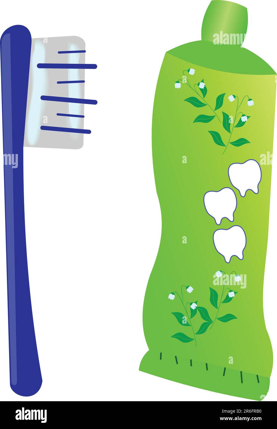 Vector illustration d'une brosse à dents avec du dentifrice et tube Illustration de Vecteur