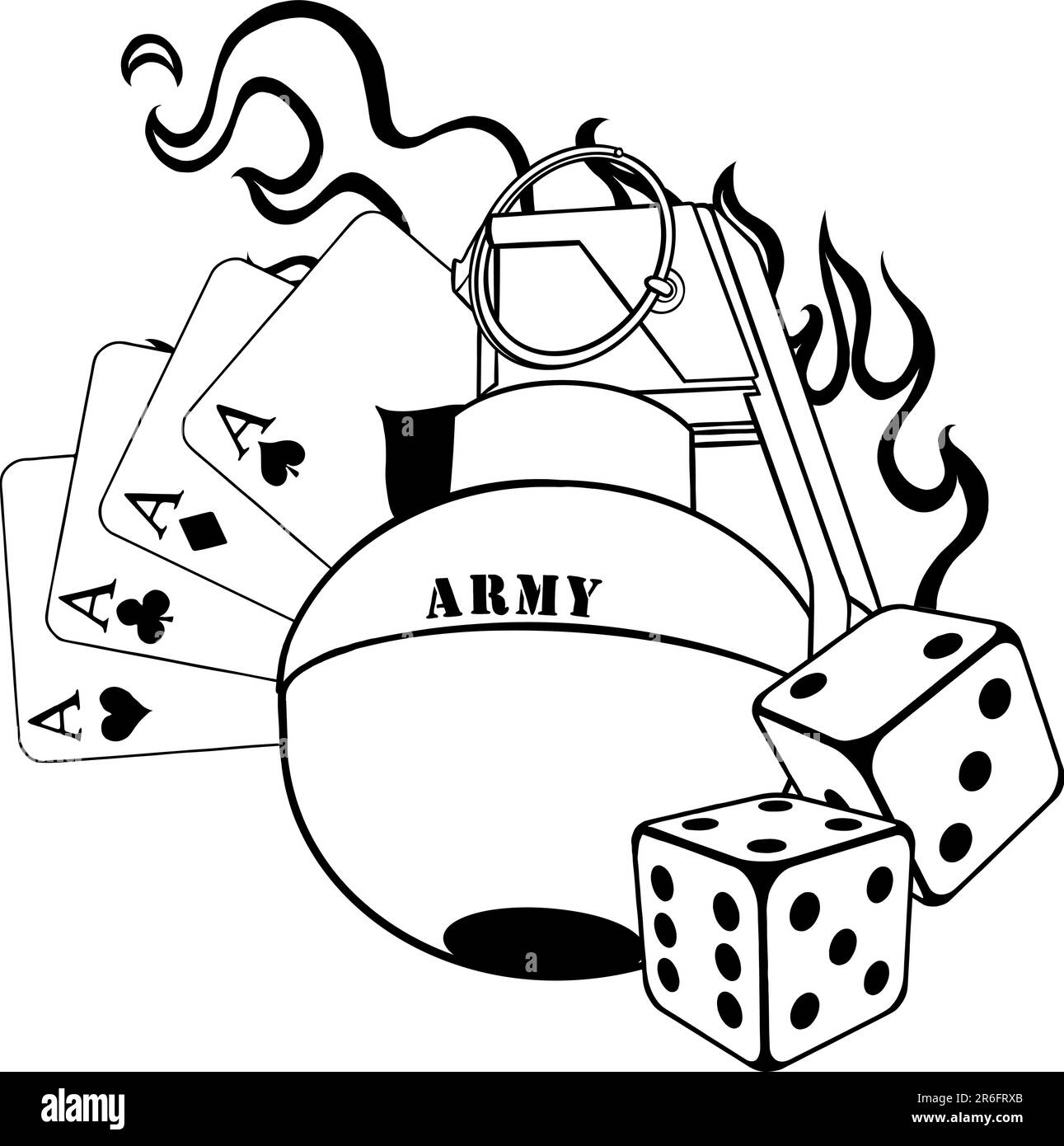illustration vectorielle de la grenade à main avec des cartes de poker et de dicve Illustration de Vecteur