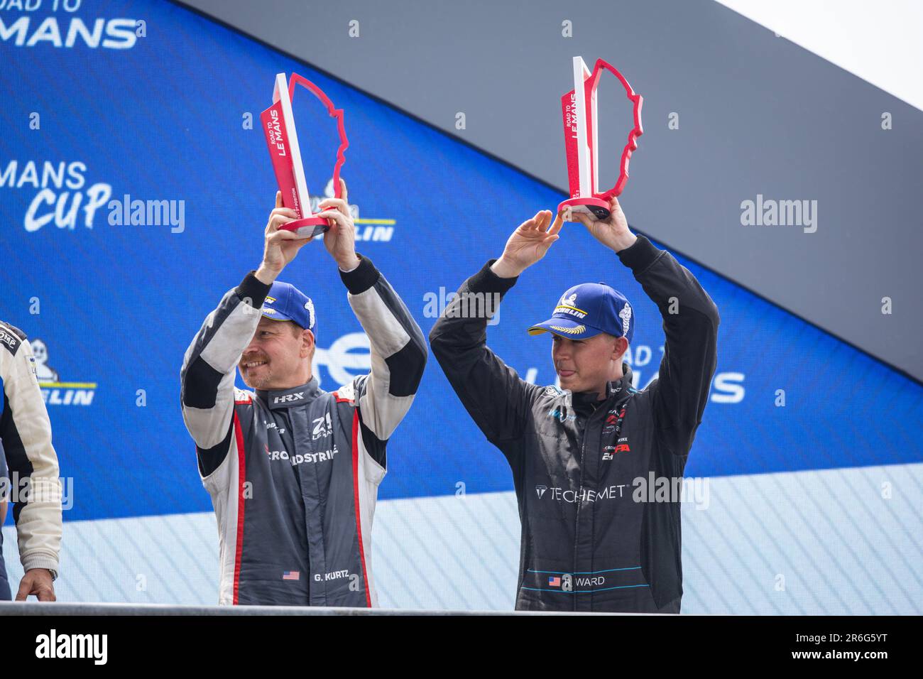 Le Mans, France. 09th juin 2023. 57 KURTZ George (usa), WARD Russel (usa), Winward Racing, Mercedes AMG GT3, portrait, Podium sur la route du Mans 2023 sur le circuit des 24 heures du Mans de 7 juin à 9, 2023 au Mans, France - photo Alexandre Guillaumot/DPPI crédit: DPPI Media/Alamy Live News Banque D'Images