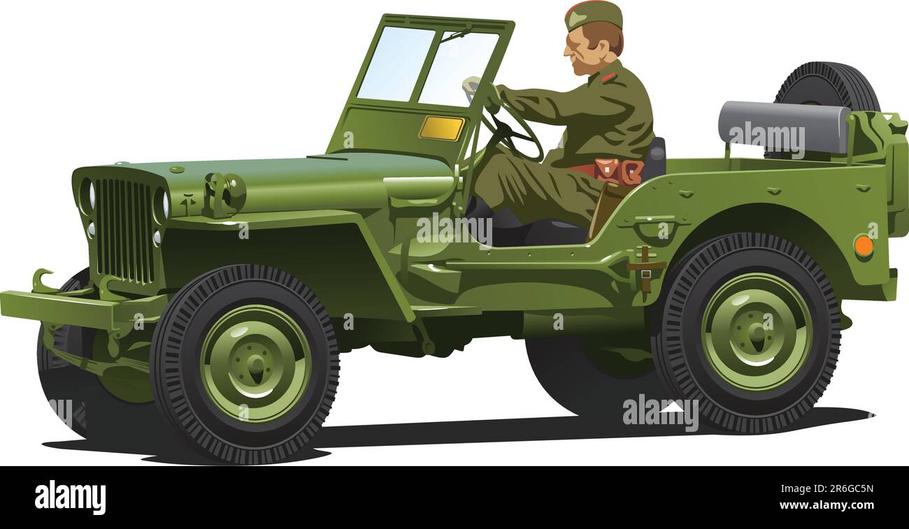 Vecteur .eps 8 illustration de la jeep armée. Gradients simples uniquement - pas de maillage de gradient. Illustration de Vecteur