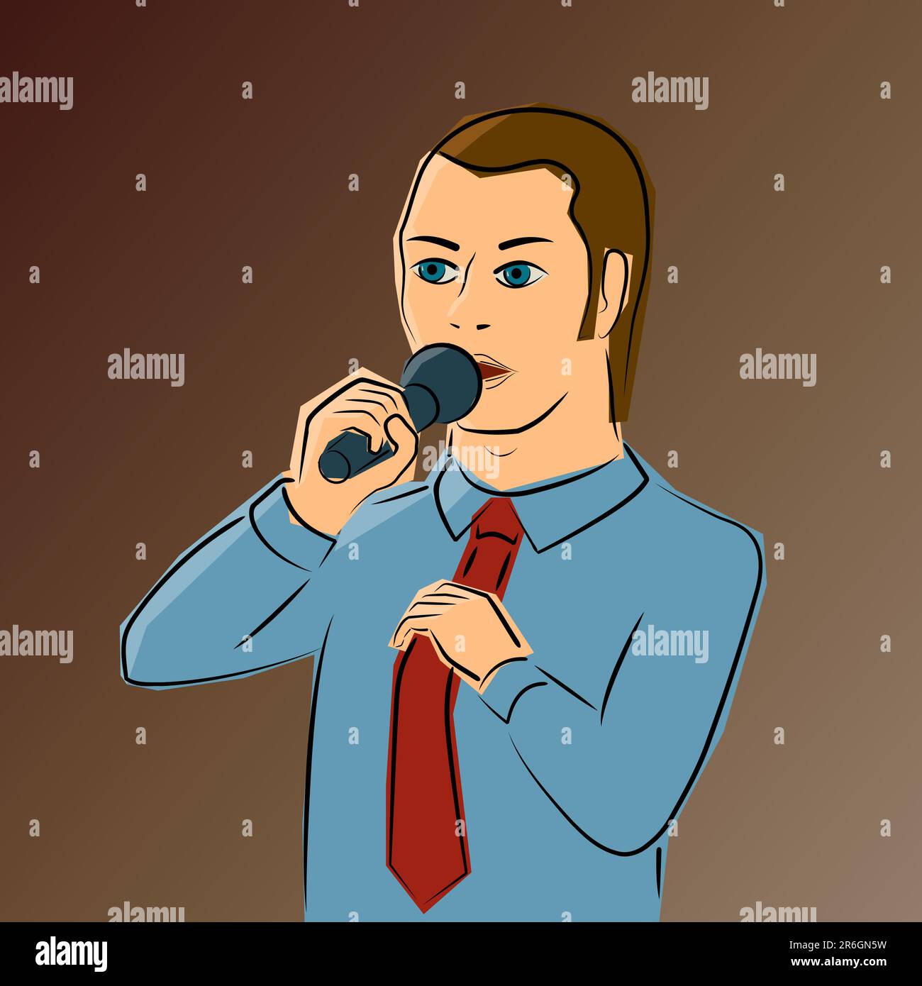 Illustration d'un homme avec un microphone sur une scène Illustration de Vecteur