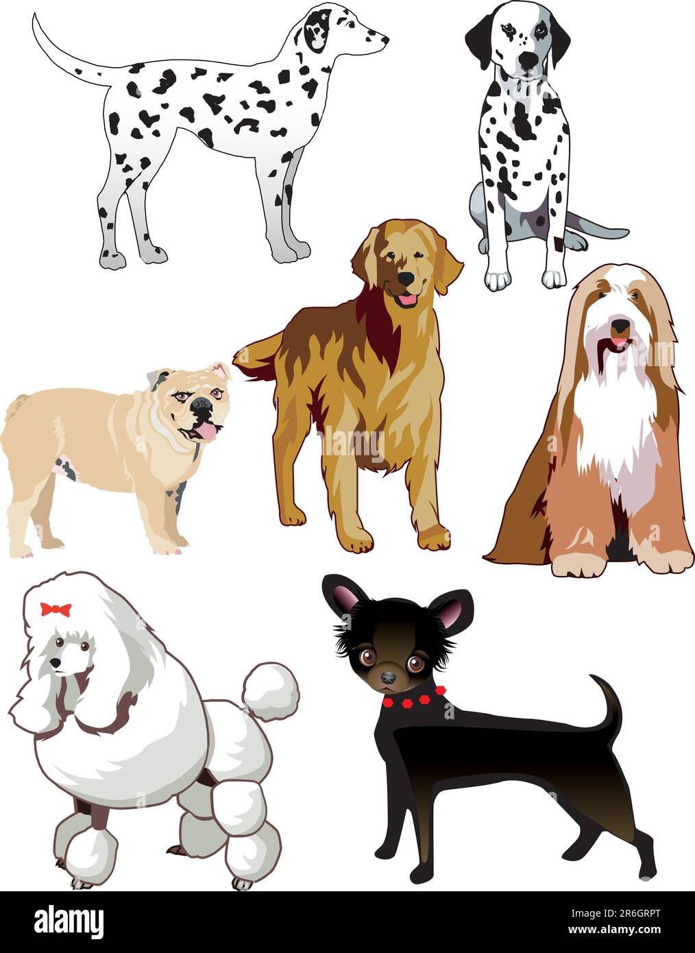 Illustration vectorielle de 7 chiens ou chiots isolés. Illustration de Vecteur