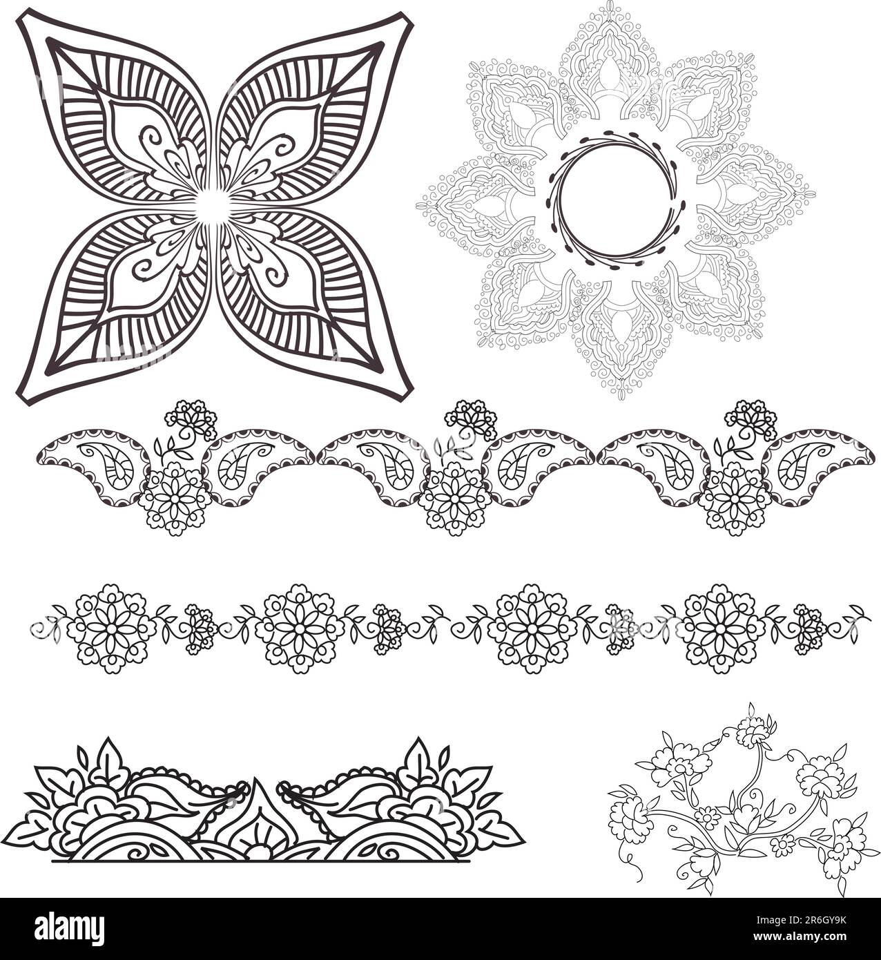 magnifique dessin à la main motif vectoriel idéal pour le textile, la bijouterie, le henné et les décorations. pour voir plus de motifs et de motifs floraux. visiter mon por... Illustration de Vecteur