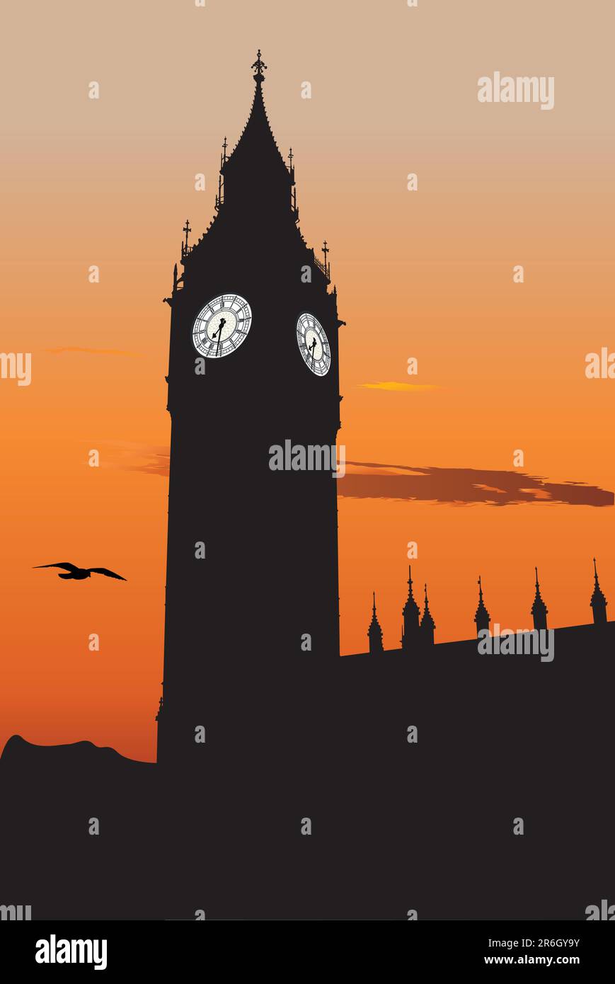 Vector silhoute de Big Ben au coucher du soleil, l'un des plus populaires monument à Londres Illustration de Vecteur