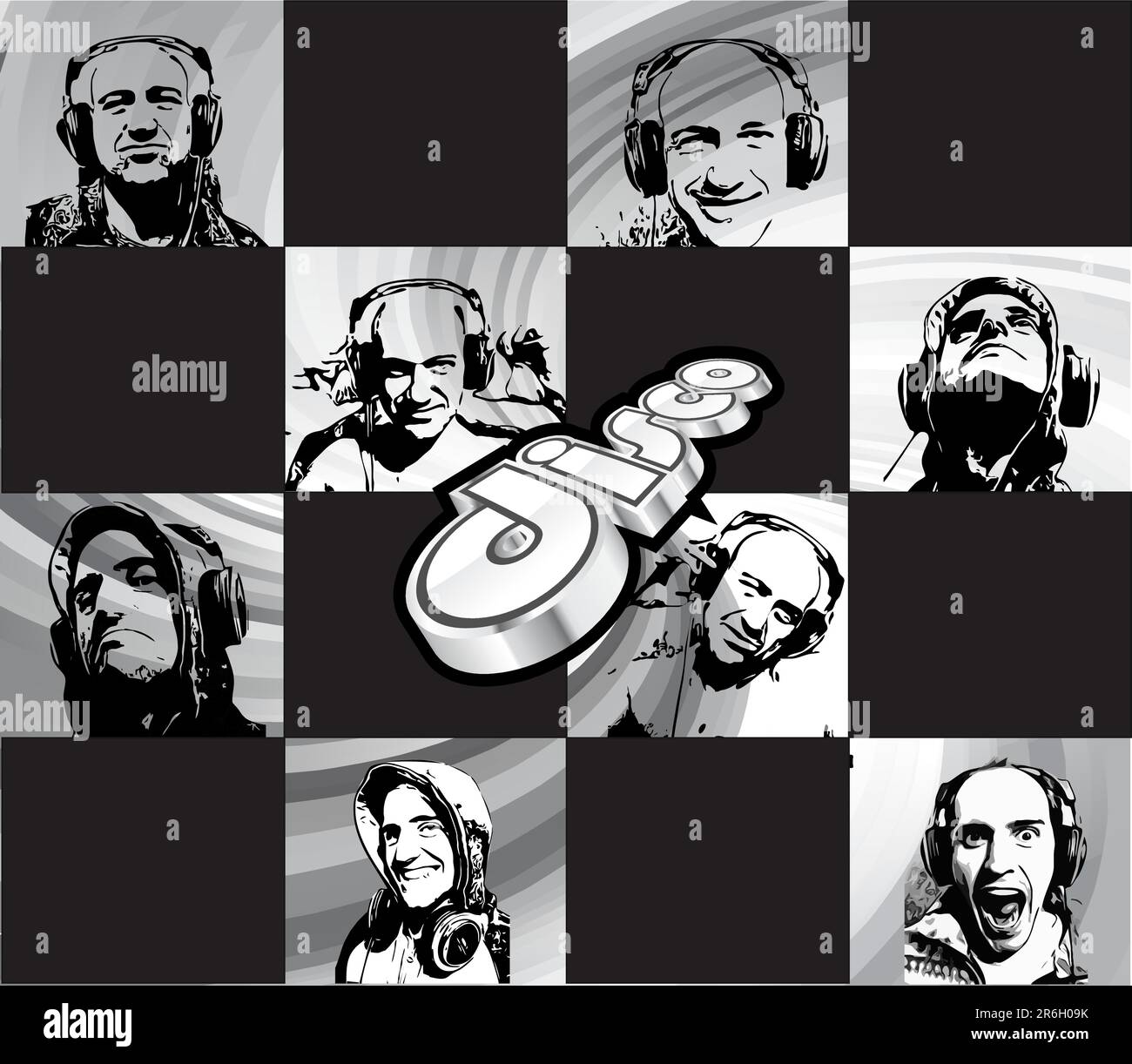 Résumé Discoéquie Flyer avec beaucoup de silhouettes de DJ Illustration de Vecteur