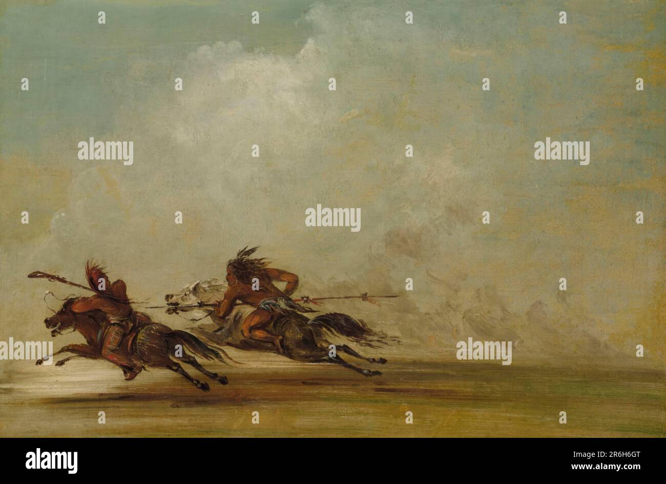 Comanche Warrior Lancing an Osage, à pleine vitesse. huile sur toile. Date: 1837-1839. Musée: Smithsonian American Art Museum. Banque D'Images