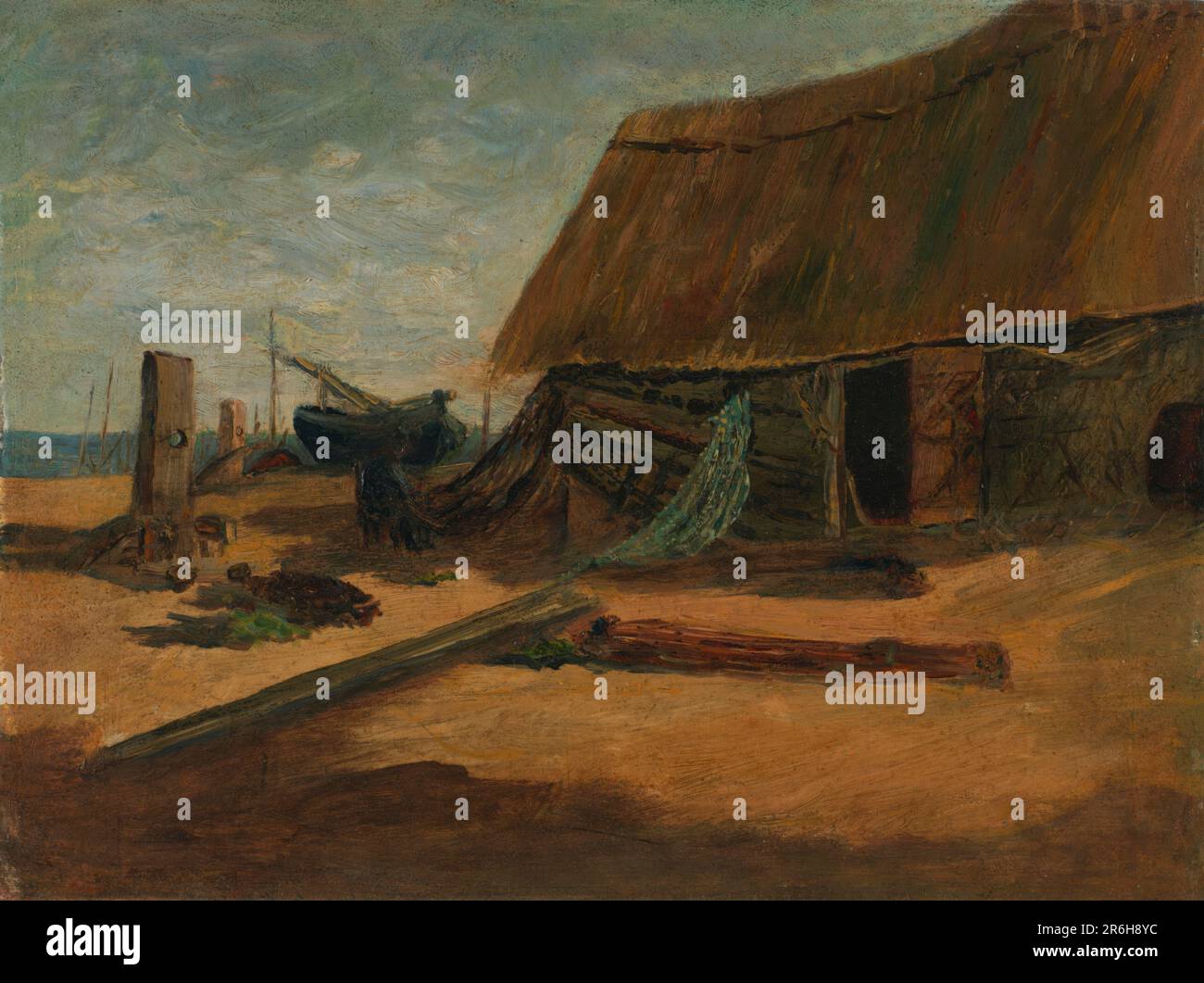 Cabanes de pêche. huile sur bois. Date : env. 1877-1885. Musée: Smithsonian American Art Museum. Banque D'Images