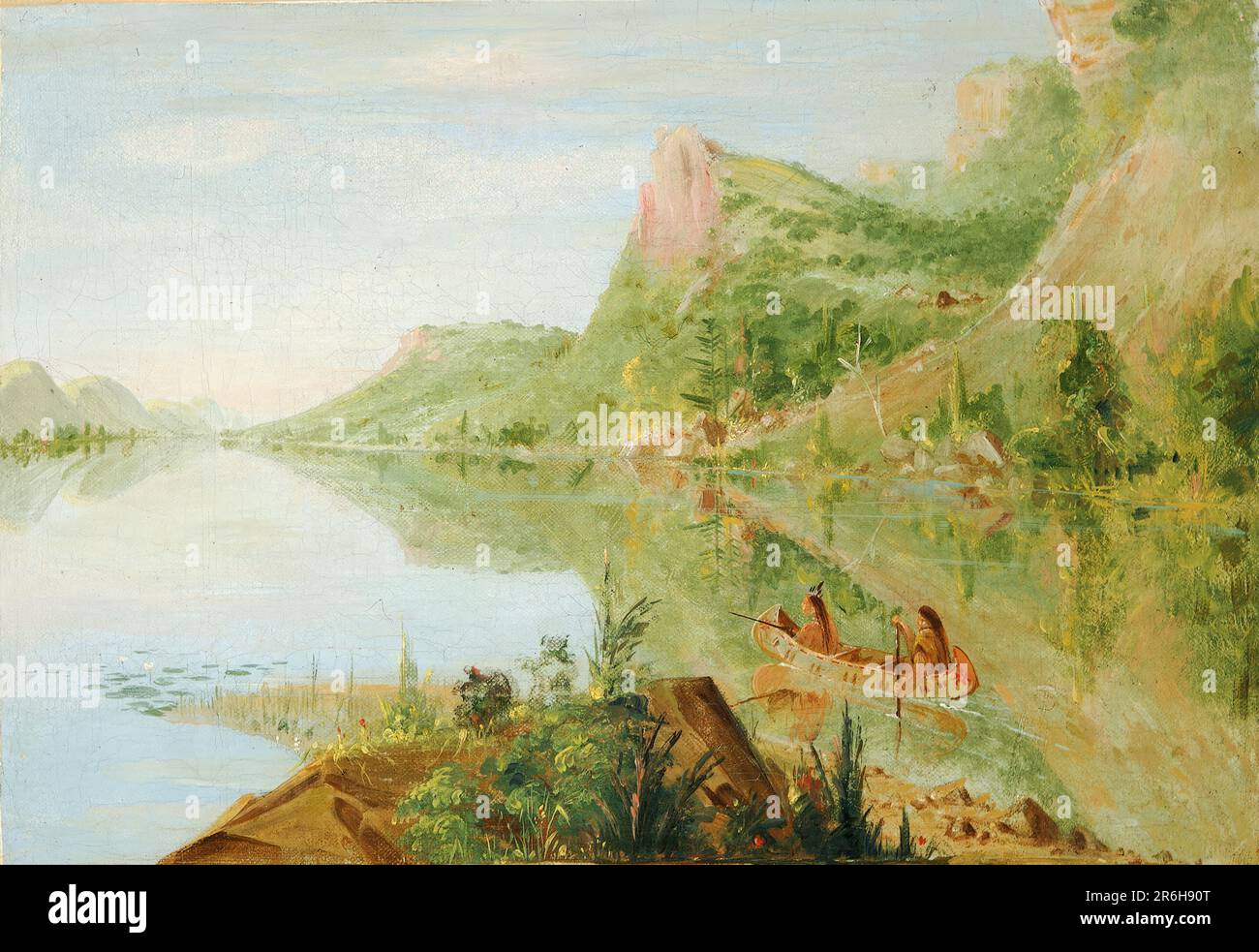 Vue sur la rivière Wisconsin, Winnebago Shooting Ducks. huile sur toile. Date: 1836-1837. Musée: Smithsonian American Art Museum. Banque D'Images