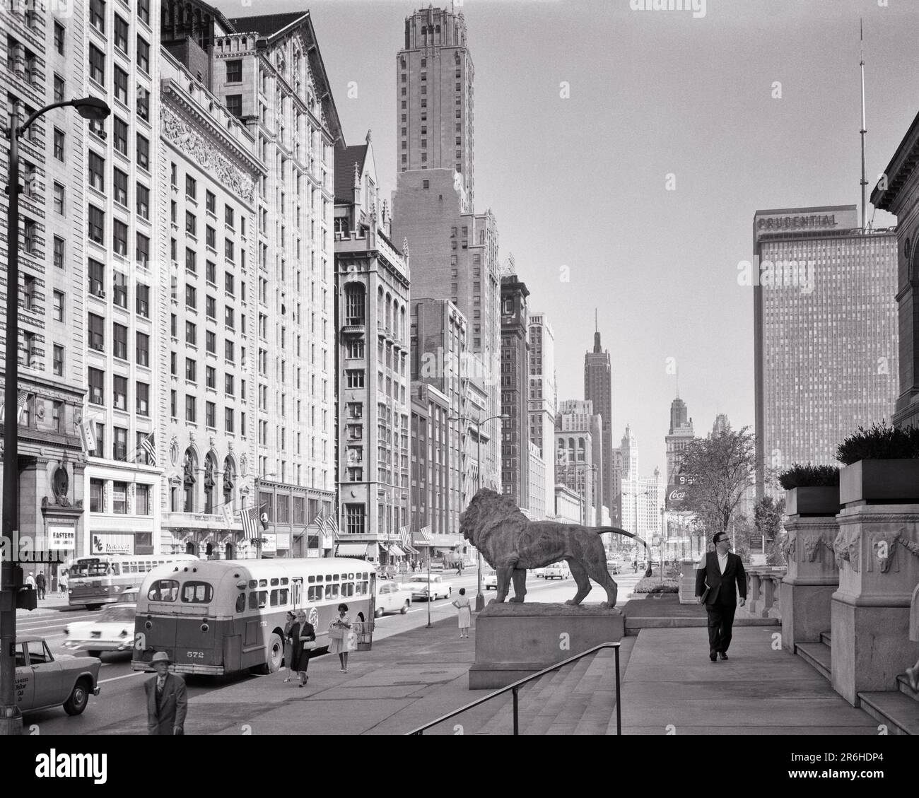 1960S MICHIGAN AVENUE TRAFIC REGARDANT VERS LE NORD APRÈS SILHOUETTED LION SCULPTURE EN FACE DE L'ART INSTITUTE CHICAGO ILLINOIS USA - Q60345 CPC001 HARS PERSONNES INSPIRATION ÉTATS-UNIS D'AMÉRIQUE HOMMES BÂTIMENTS SILHOUETTES TRANSPORT B&W OUTLINE AMÉRIQUE DU NORD TOUTE L'AMÉRIQUE DU NORD ANGLE STRUCTURE CENTRE URBAIN AVENTURE PROPRIÉTÉ SCULPTURE VÉHICULE MOTEUR A SILHOUETÉ L'EXCITATION DE L'INSTITUT D'OPPORTUNITÉ PASSÉ IMMOBILIER STRUCTURES VILLES EDIFICE VUE SUR LE NORD DEUXIÈME VILLE VENTEUSE VILLE DE CHICAGOLAND VILLE DE LA GRANDE ÉPAULES ART INSTITUTE BUS GRANT PARK ILLINOIS TRANSIT NOIR ET IL BLANC Banque D'Images