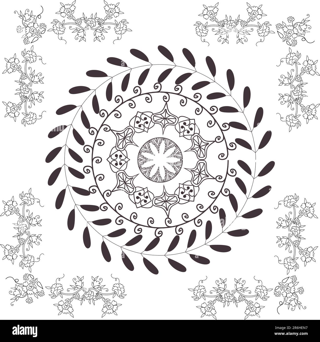 magnifique dessin à la main motif vectoriel idéal pour le textile, la bijouterie, le henné et les décorations. pour voir plus de motifs et de motifs floraux. visiter mon por... Illustration de Vecteur