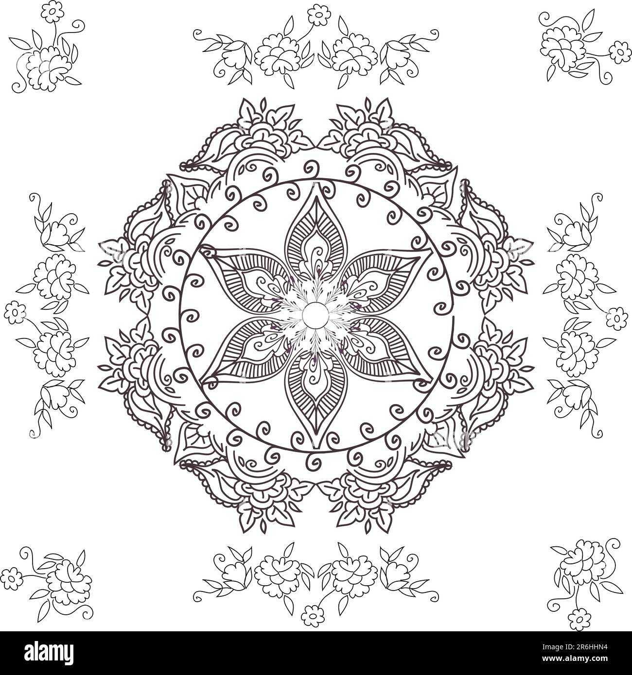 magnifique dessin à la main motif vectoriel idéal pour le textile, la bijouterie, le henné et les décorations. pour voir plus de motifs et de motifs floraux. visiter mon por... Illustration de Vecteur