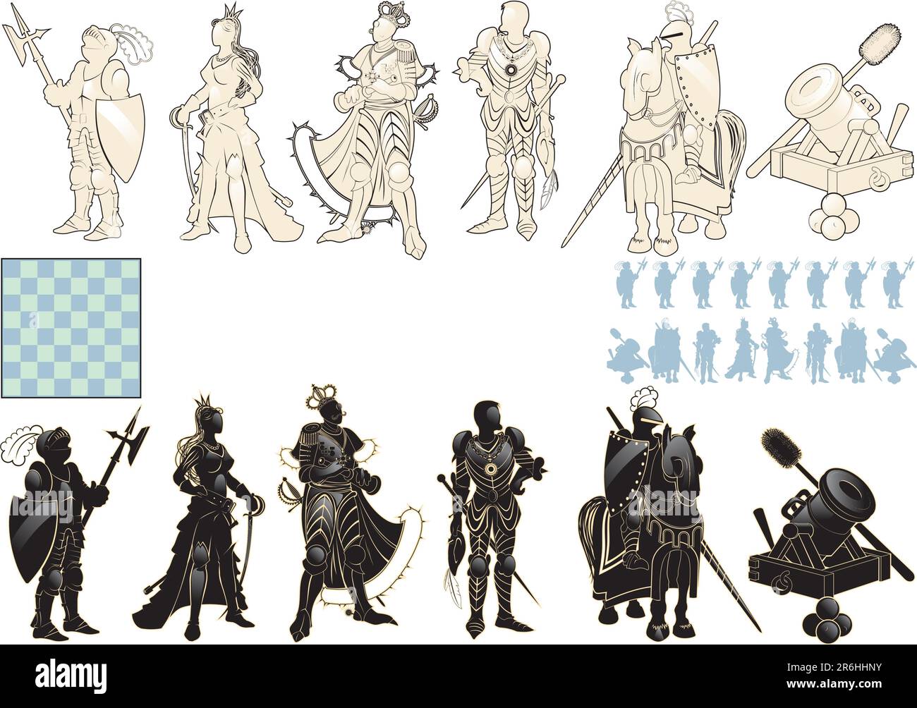 belles pièces d'échecs faites sous forme de silhouettes de gens armés Illustration de Vecteur