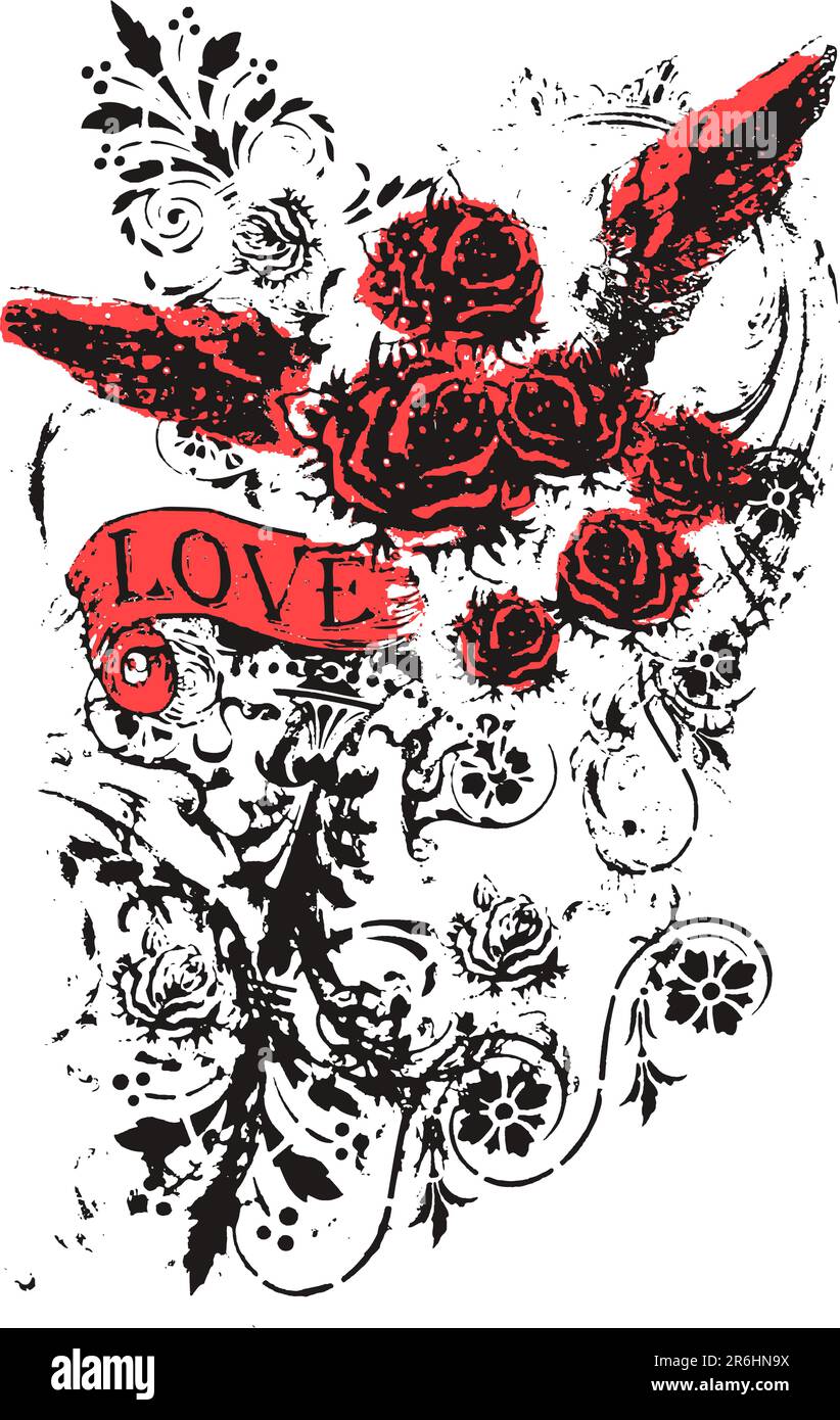 aile rose avec décoration florale Illustration de Vecteur