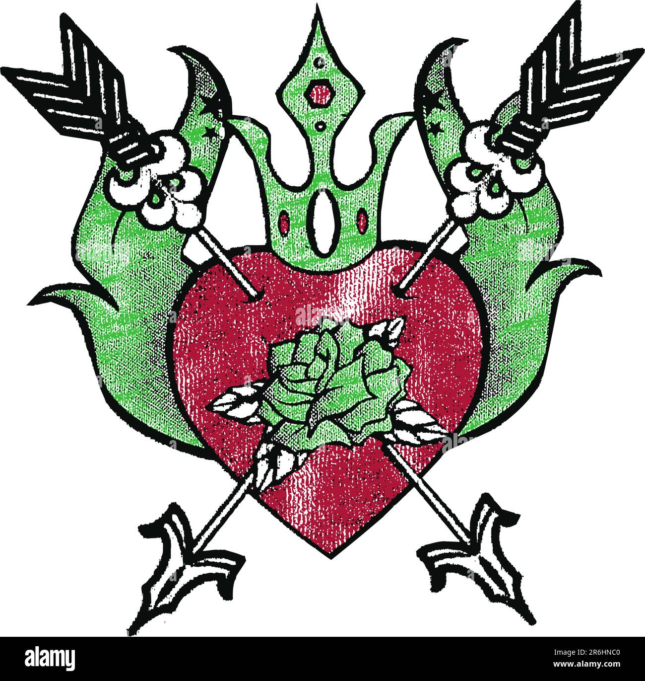 coeur tribal avec motif couronne et rose Illustration de Vecteur