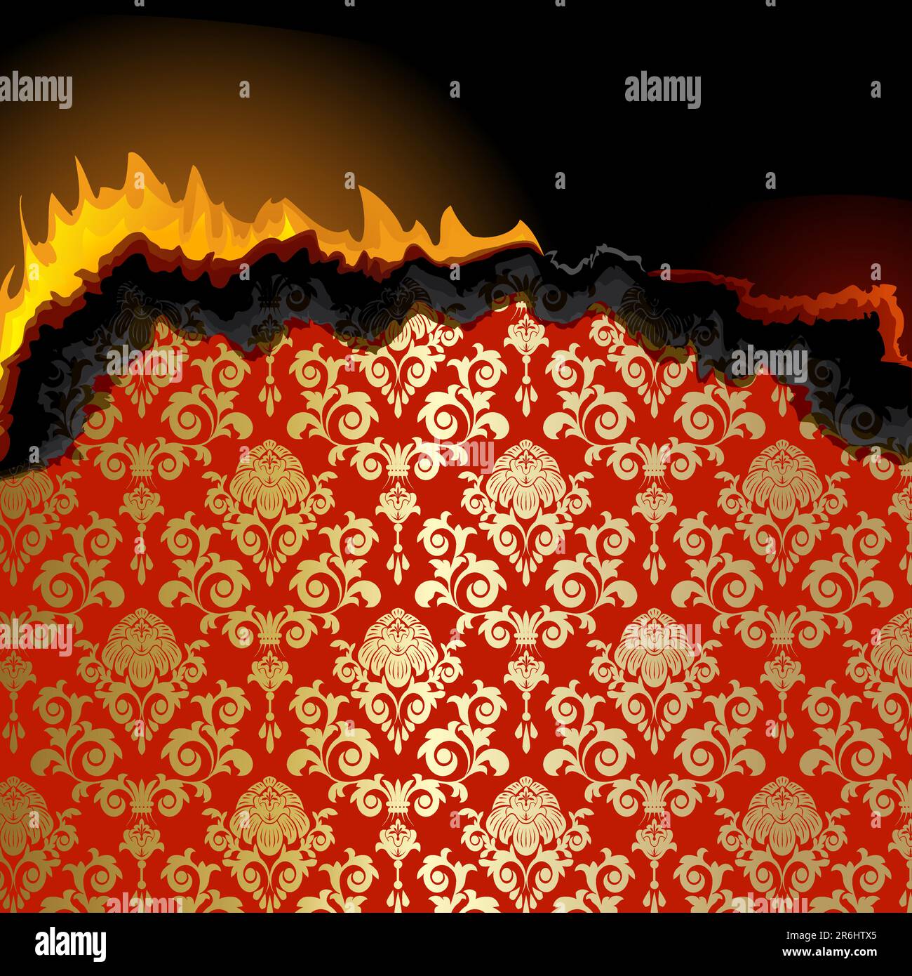 Morceau de papier en feu avec motif floral Illustration de Vecteur