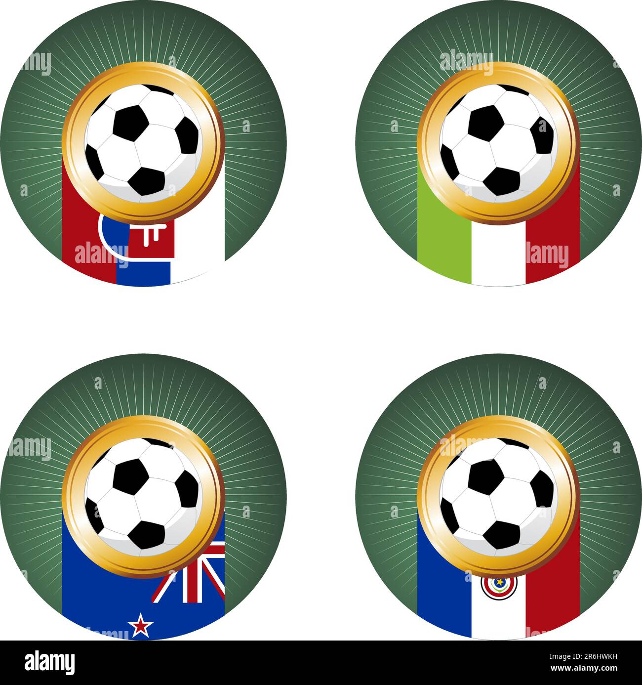 La composition avec des ballons de foot dans les drapeaux de chaque pays du groupe F de la Coupe du Monde de soccer 2010 Illustration de Vecteur