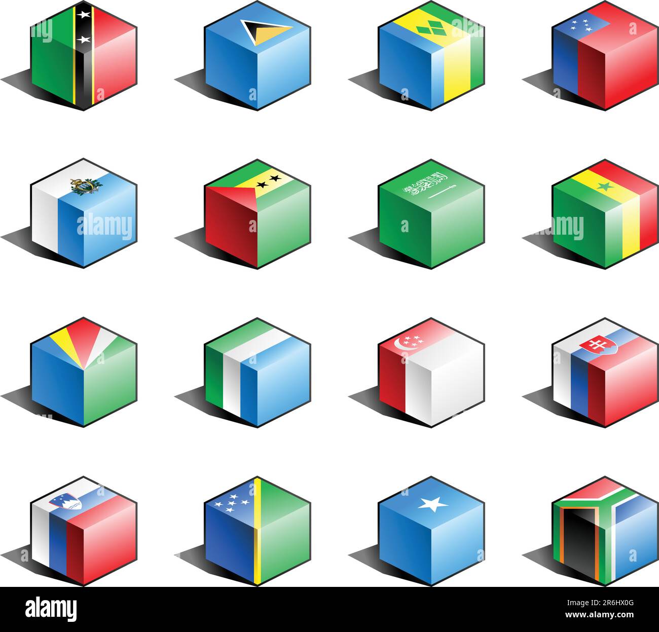 Saint-Kitts-et-Nevis, Sainte-Lucie, Saint-Vincent-et-les Grenadines, Samoa, Saint-Marin, Sao Tomé-et-principe, Arabie saoudite, Sénégal, Seychelles,... Illustration de Vecteur