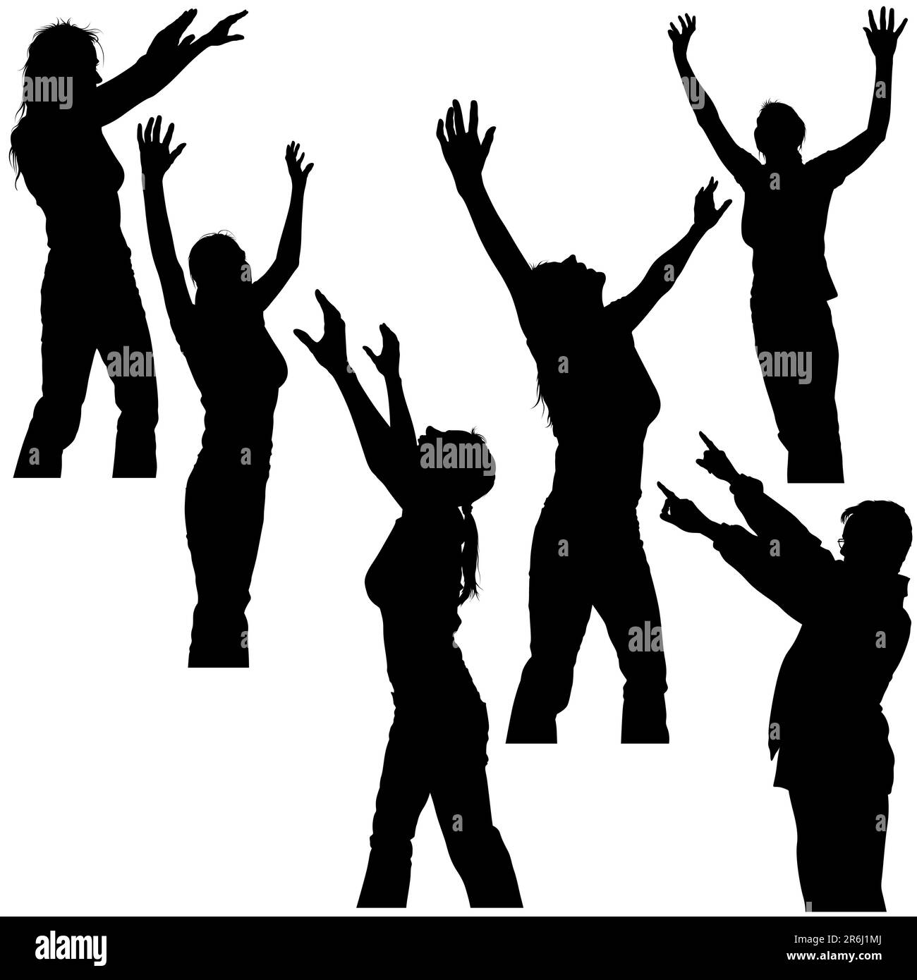 Hands Up Silhouettes 2 - illustrations noir et blanc très détaillées Illustration de Vecteur