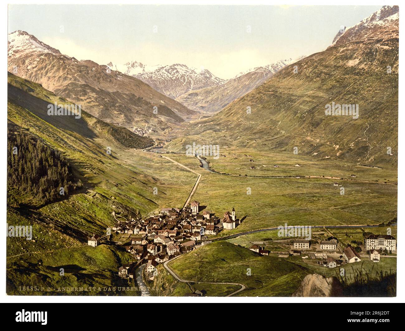 Vallée d'Urseren, Andermatt, Uri, Suisse 1890. Banque D'Images