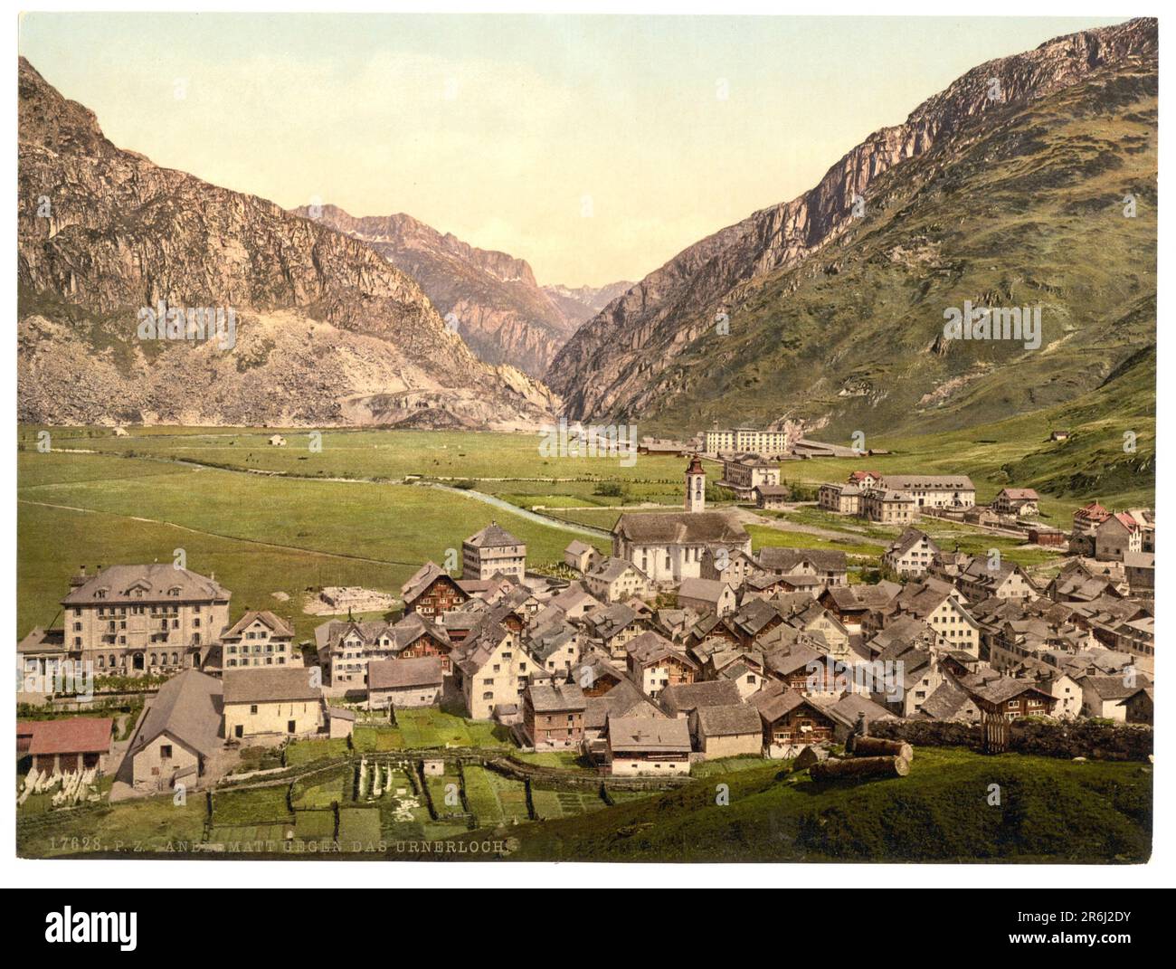 Vallée d'Urseren, Andermatt, Uri, Suisse 1890. Banque D'Images
