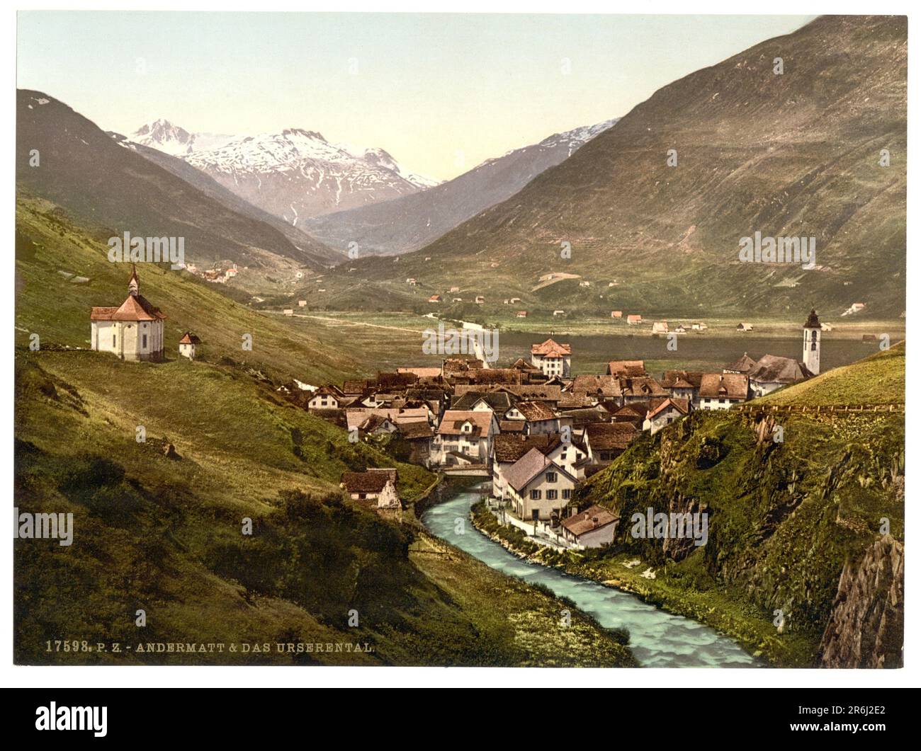 Vallée d'Urseren, Andermatt, Uri, Suisse 1890. Banque D'Images