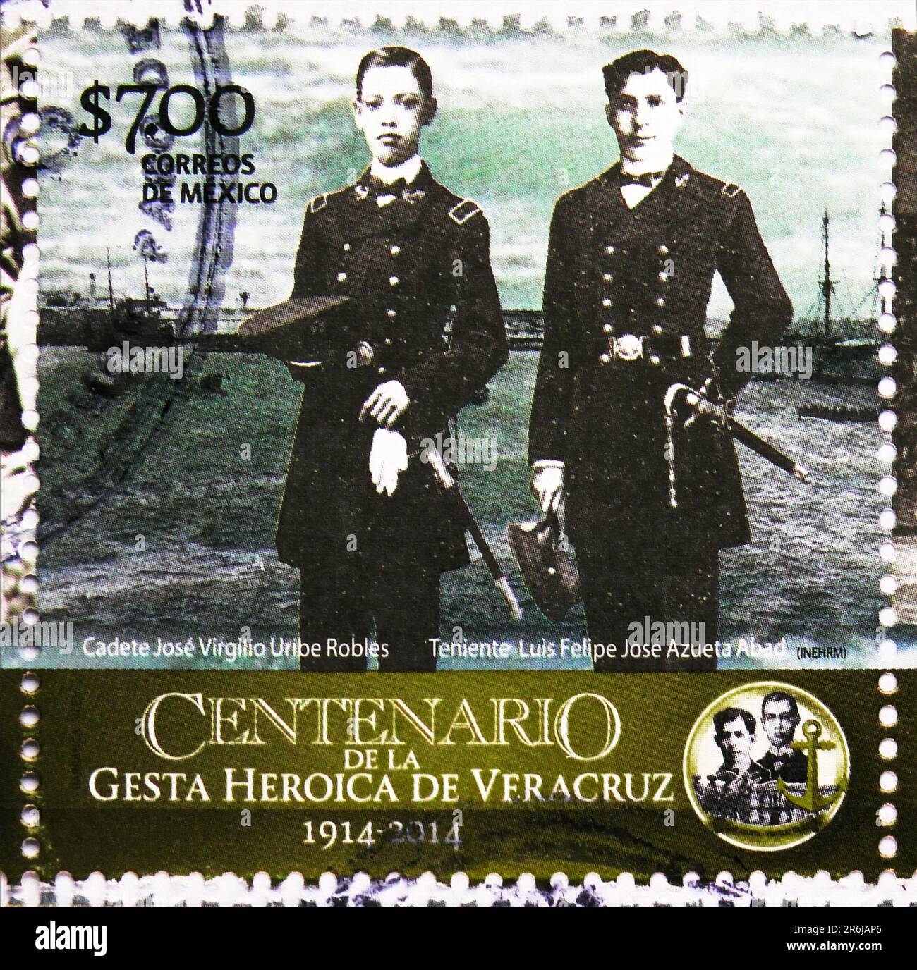 MOSCOU, RUSSIE - JUIN 3 2023 : timbre-poste imprimé au Mexique montre le centenaire des actes héroïques de Veracruz de 1914, occupation américaine de Veracruz Banque D'Images