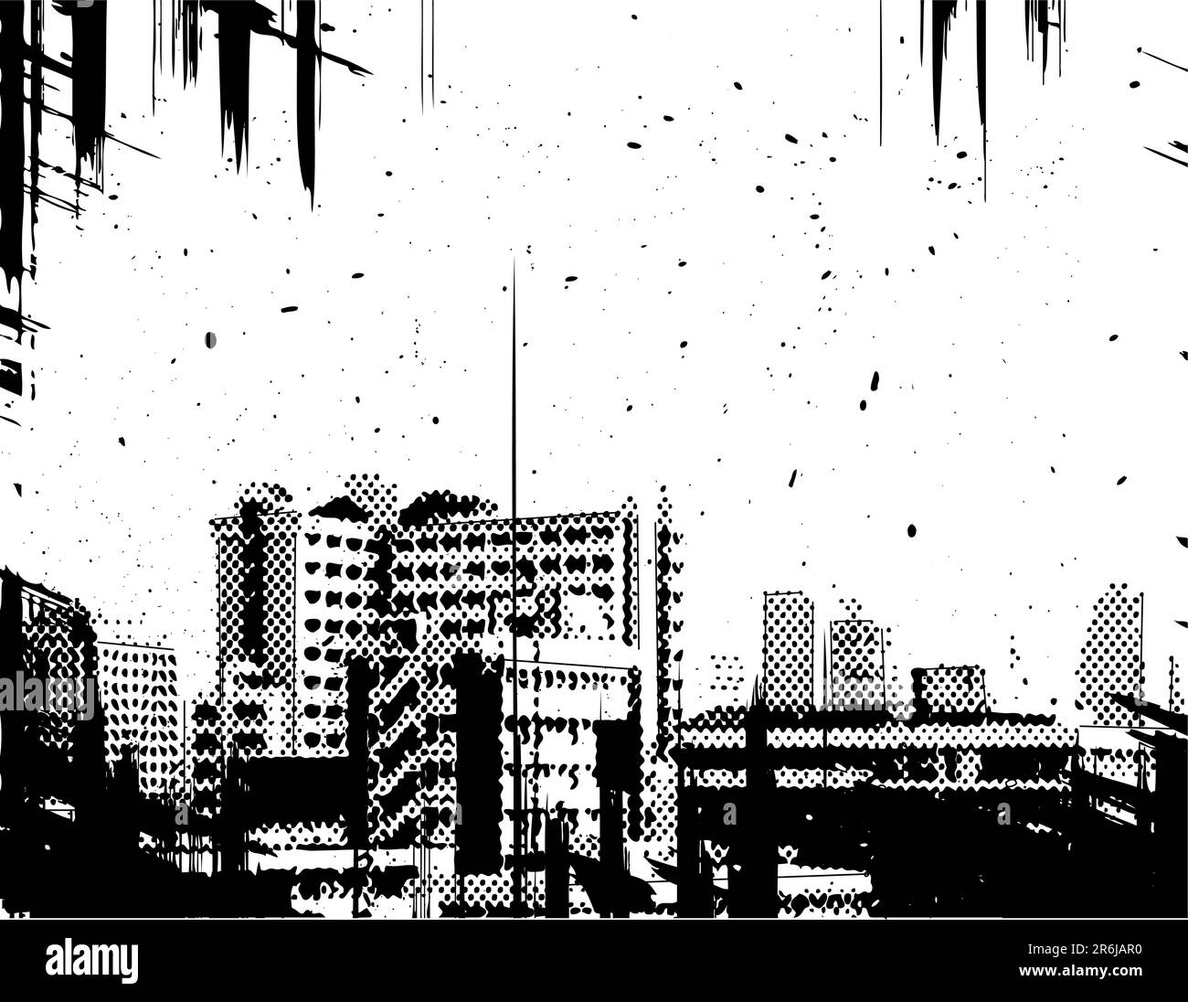 Conception en demi-ton vectoriel d'une ville avec grunge sur des couches séparées Illustration de Vecteur