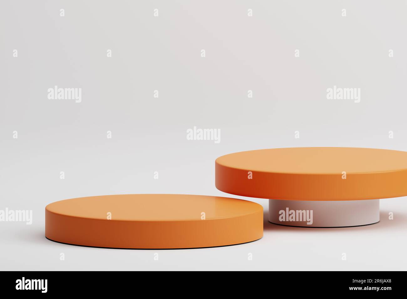 3D affiche un podium de produit à double arrondi sur une surface orange sur fond d'espace de copie blanc Banque D'Images