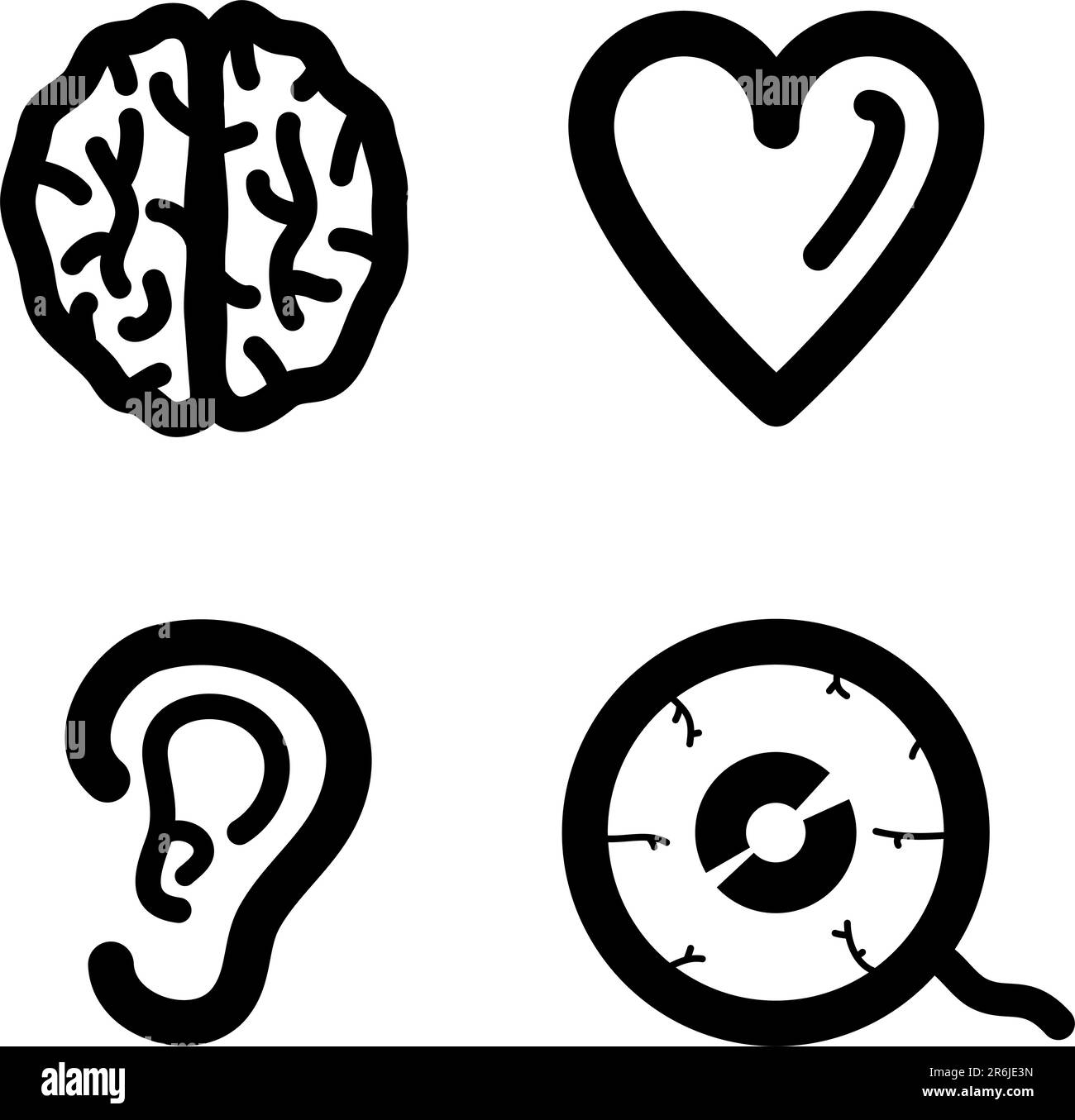 Icônes vectorielles simples du cerveau, du cœur, de l'oreille et de l'œil. Illustration de Vecteur