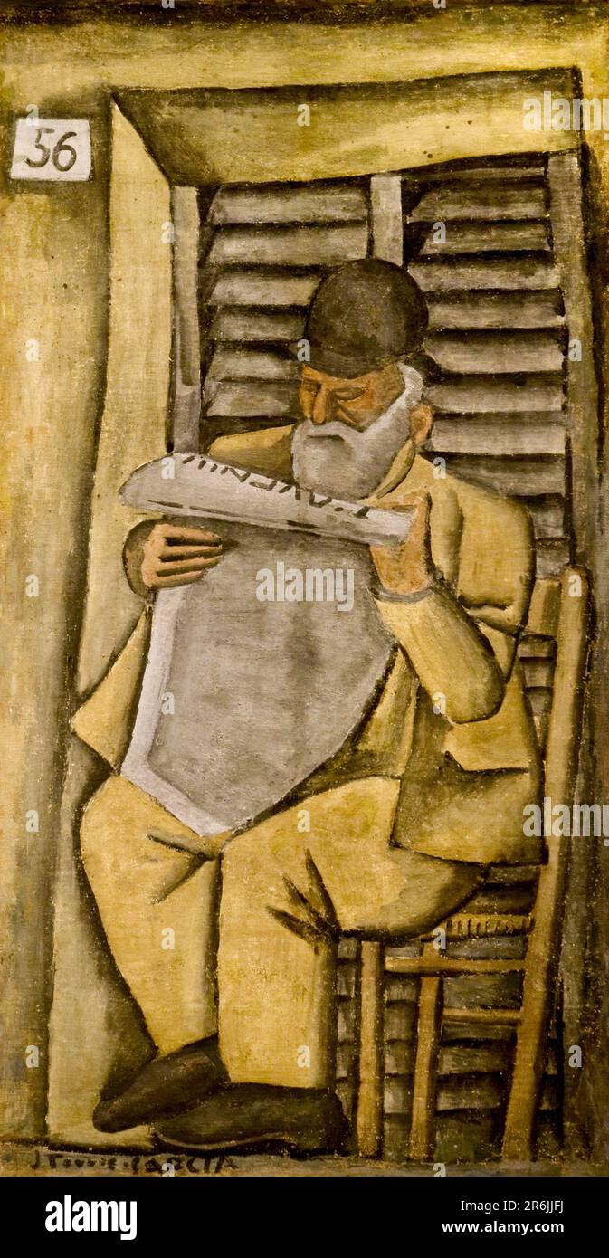 Joaquín Torres García - Figure d'un homme - c1927 - Homme barbu lisant un journal. Banque D'Images
