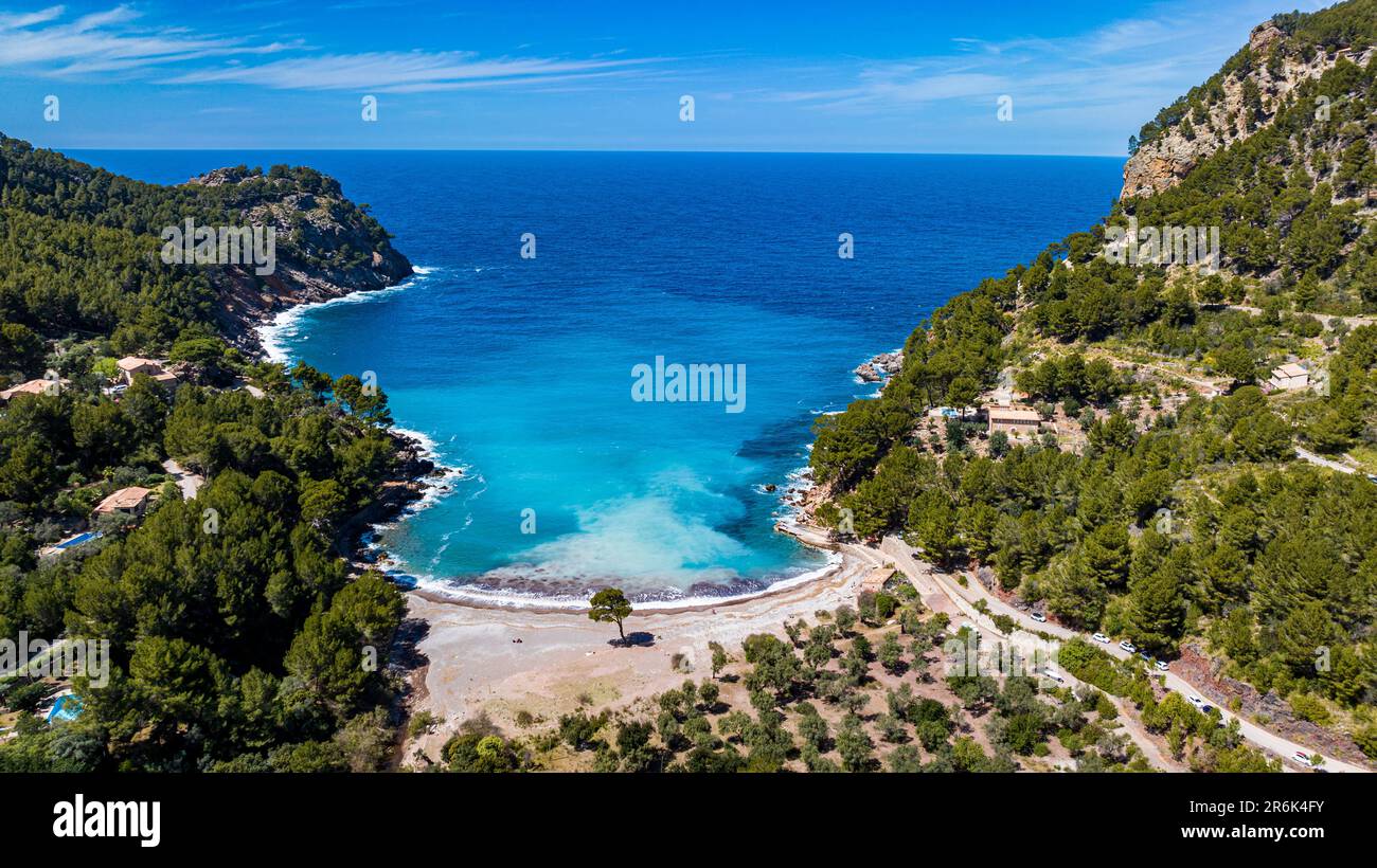 Antenne de la plage de Tuent, Majorque, Iles Baléares, Espagne, Méditerranée, Europe Banque D'Images