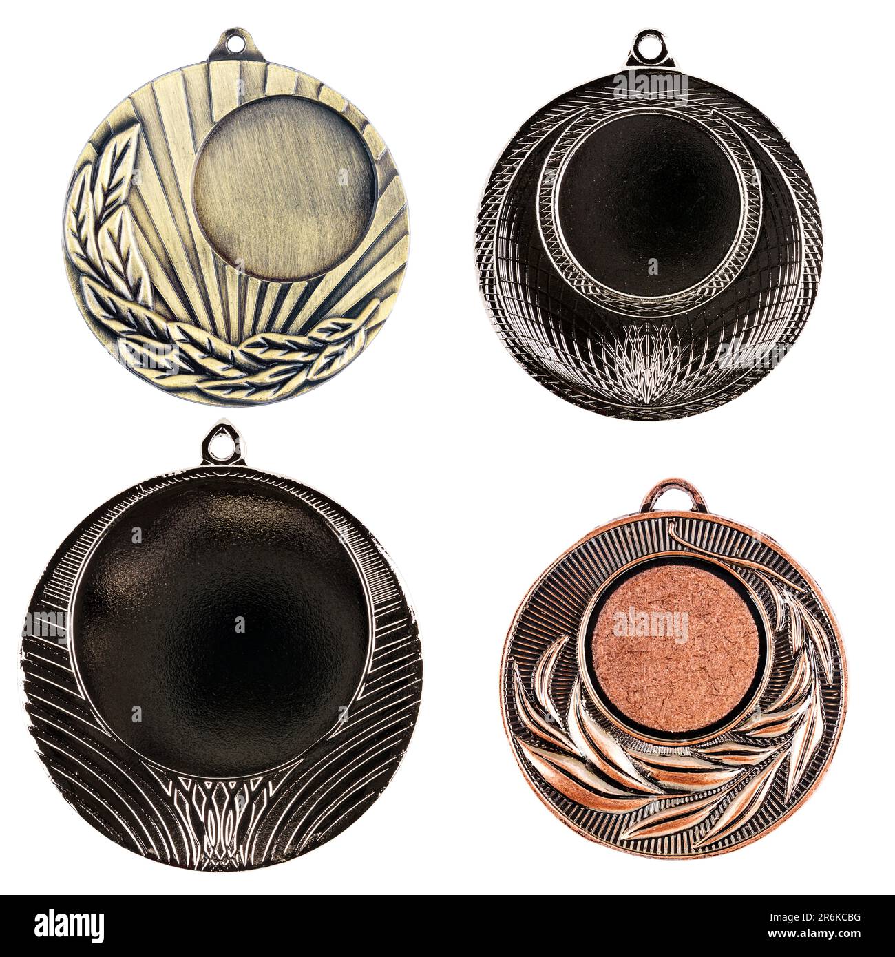 Collection de médailles d'or et de bronze vierges isolées sur fond blanc Banque D'Images