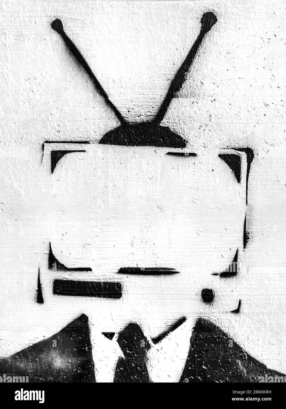 Homme avec écran de télévision blanc au lieu de la tête. Concepts. Communication. Banque D'Images