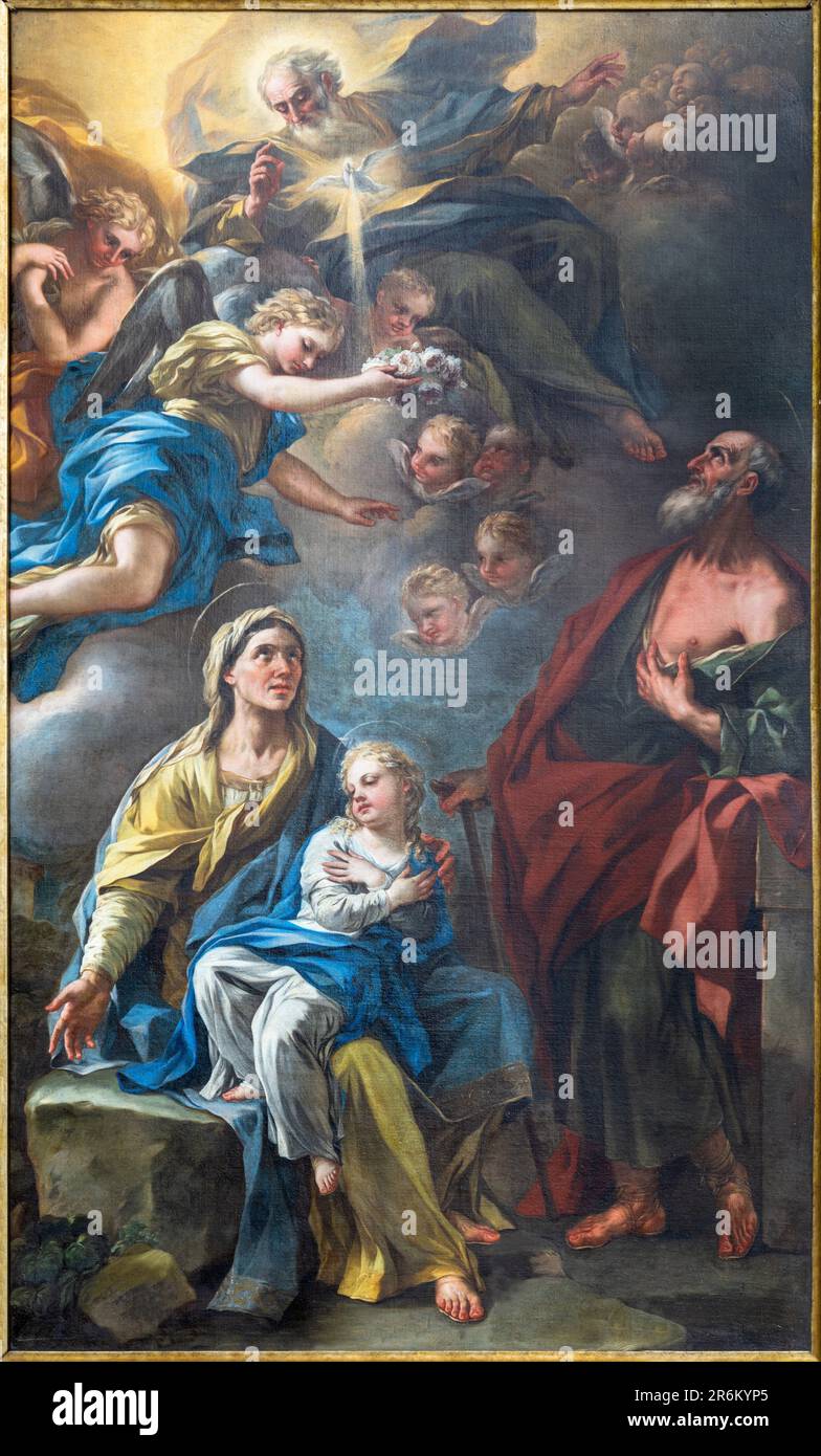 Naples - la peinture de Saint Ann avec la Vierge Marie, Joachim et St. Jean-Baptiste dans l'église Chiesa di San Giuseppe a Chiaia Banque D'Images