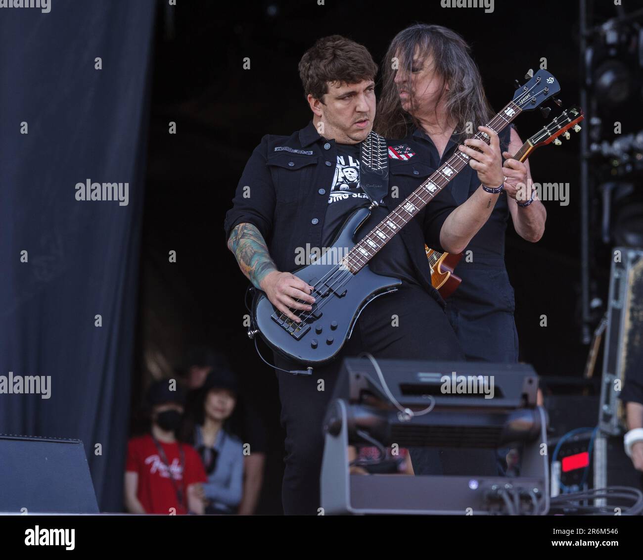 Solvesborg, Suède, 10 juin, 2023 jour 4 Skid Row (États-Unis) se produit au Festival du Rocher de Suède. Rachel Bolan C Bass guitares Scotti Hill C crédit: PEO Mšller/Alay Live News Banque D'Images