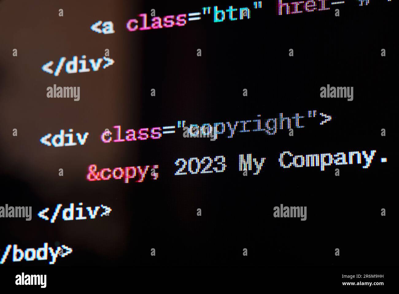 Code source du site Web HTML à l'écran. Banque D'Images