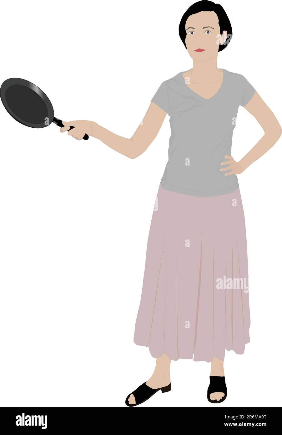 belle illustration de fille tenant une poêle de cuisine Illustration de Vecteur