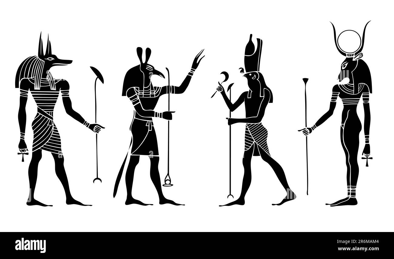 Divers dieux et déesse égyptiens. Anubis, Seth, Hathor, Horus. Le document est vectoriel, peut être mis à l'échelle à n'importe quelle taille sans perte de qualité Illustration de Vecteur