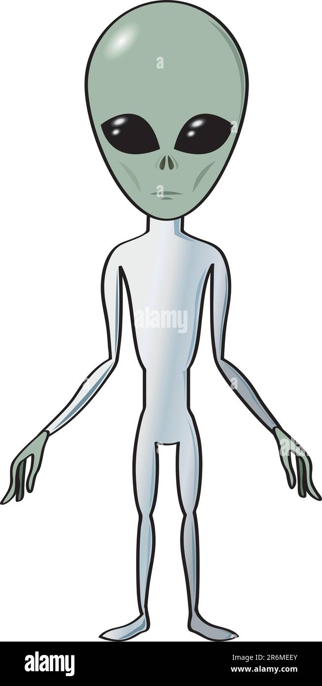 Classique verdâtre, gris peau étranger être avec des yeux en forme d'amande. Illustration de Vecteur