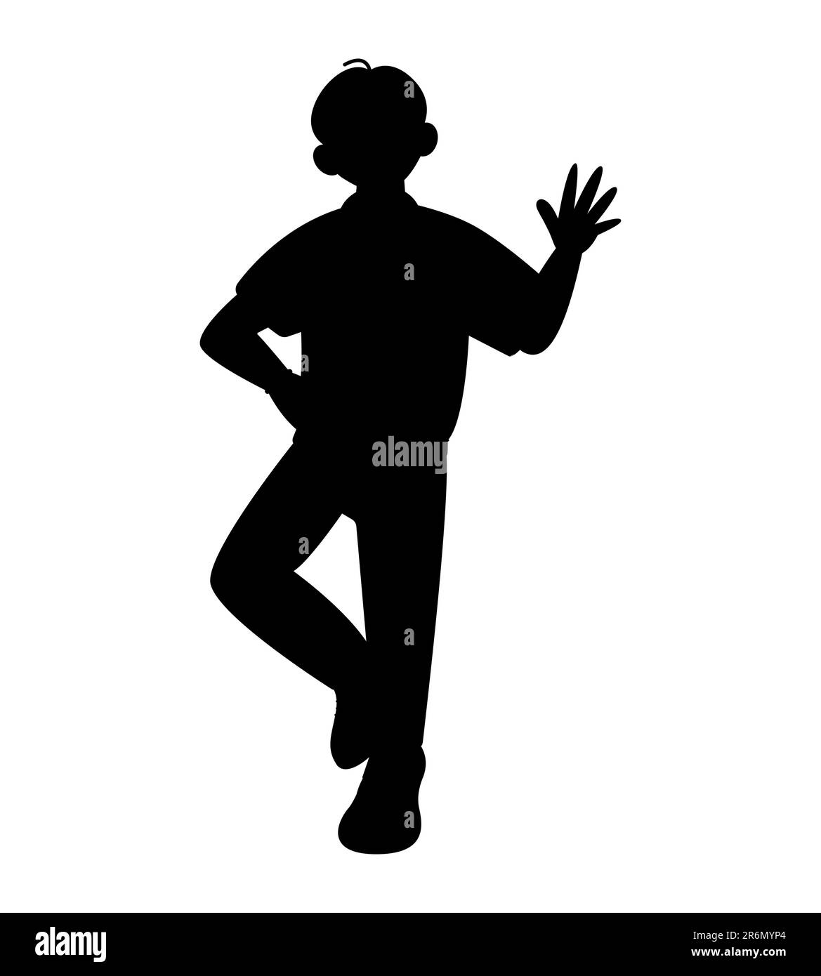 Silhouette noire d'un jeune homme joyeux agitant sa main, homme disant salut, illustration vectorielle Illustration de Vecteur