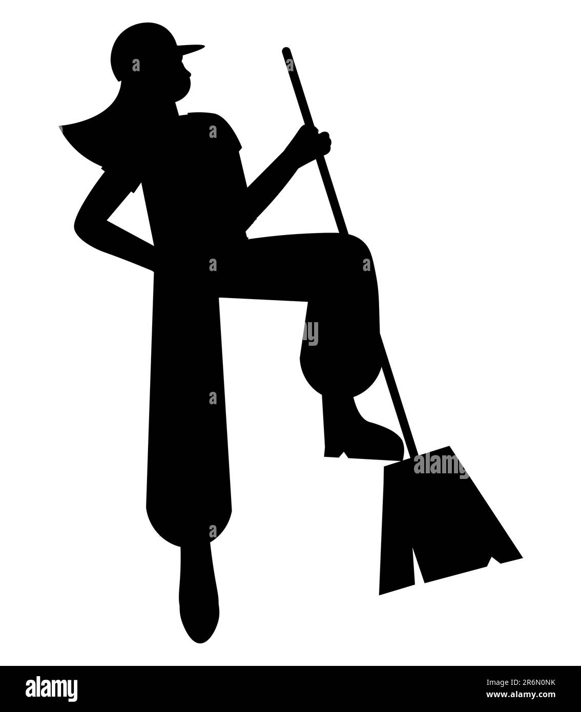 Silhouette noire d'un balai professionnel féminin portant une casquette, un service de nettoyage, des eps vectoriels Illustration de Vecteur