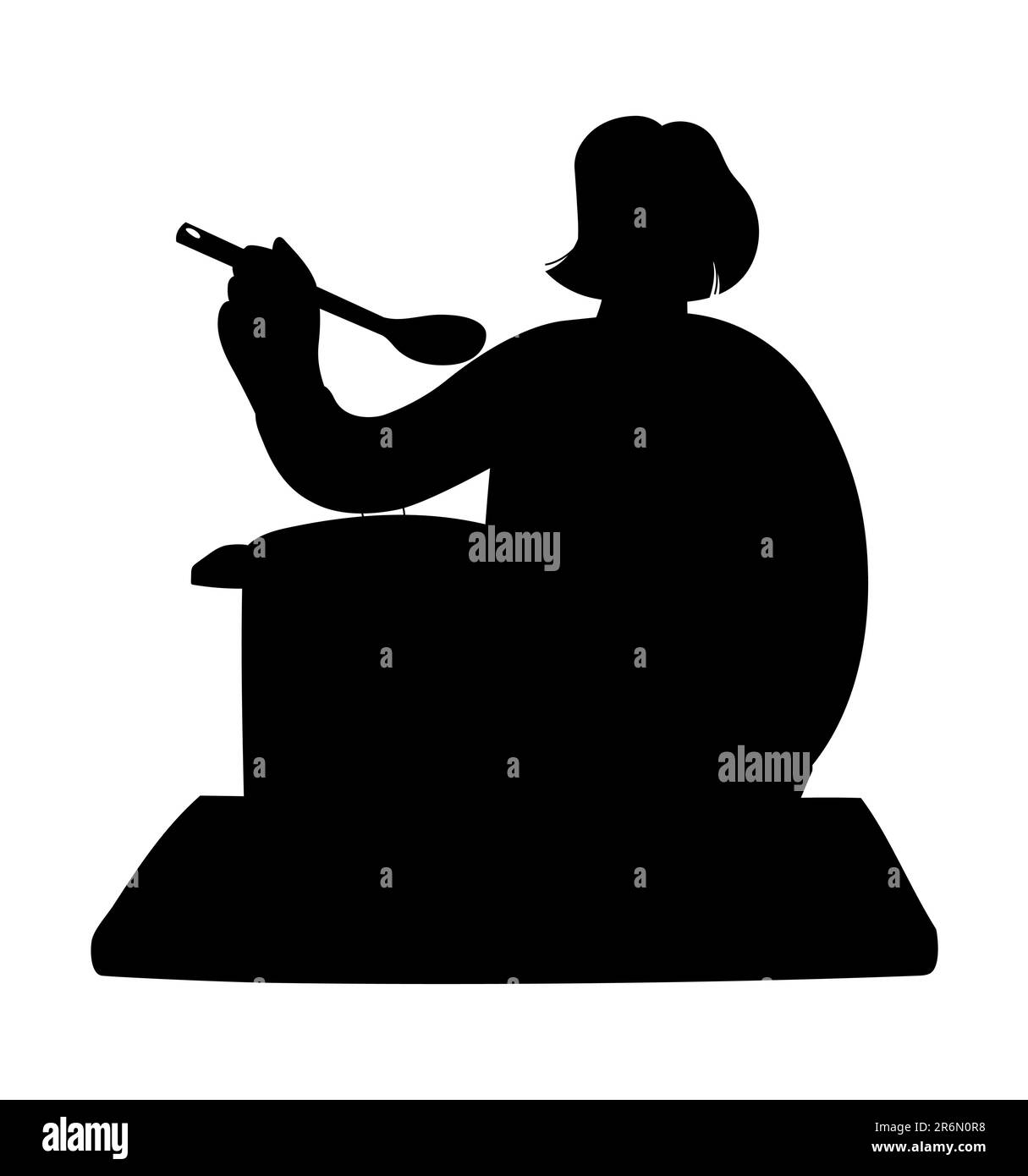 Silhouette noire d'une femme à cheveux courts tenant une spatule à la main tout en préparant des aliments dans la cuisine, illustration vectorielle Illustration de Vecteur