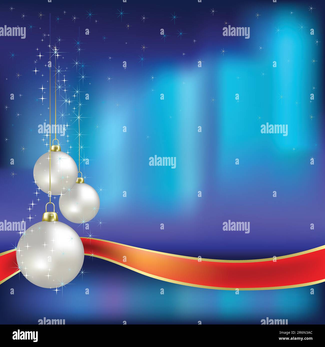 Voeux de Noël boules blanches sur fond aurora borealis Illustration de Vecteur