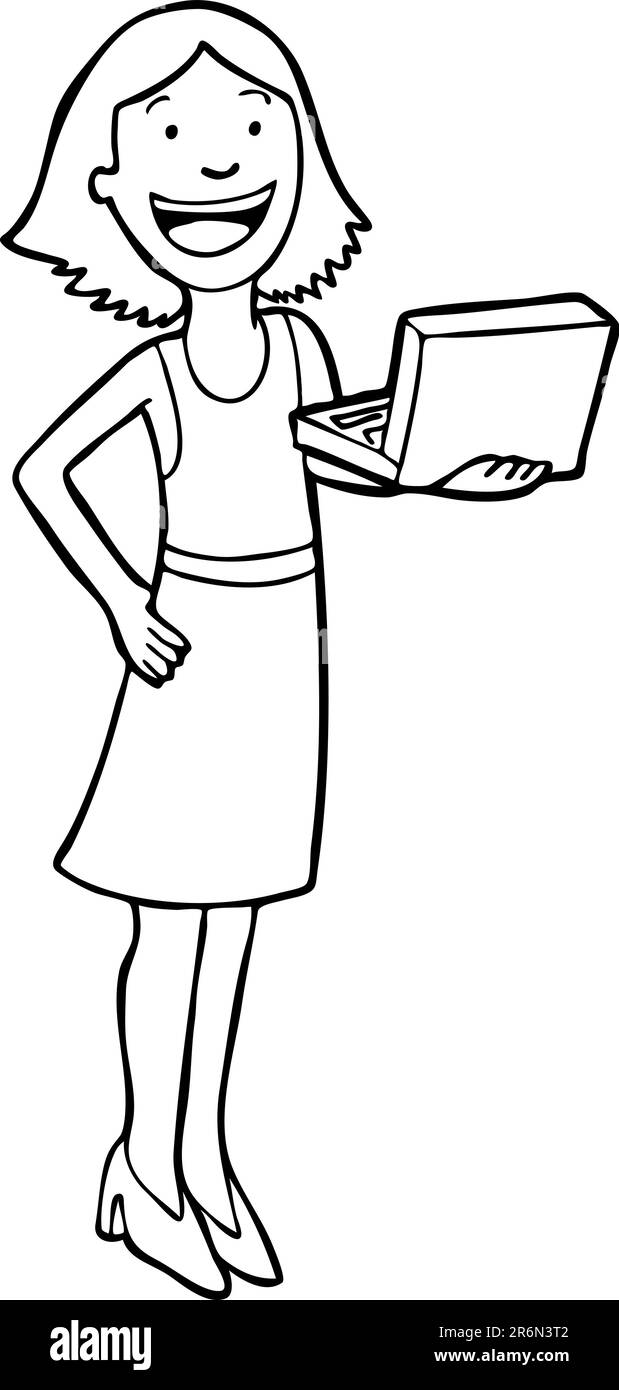 Image d'une femme avec un ordinateur portable. Illustration de Vecteur