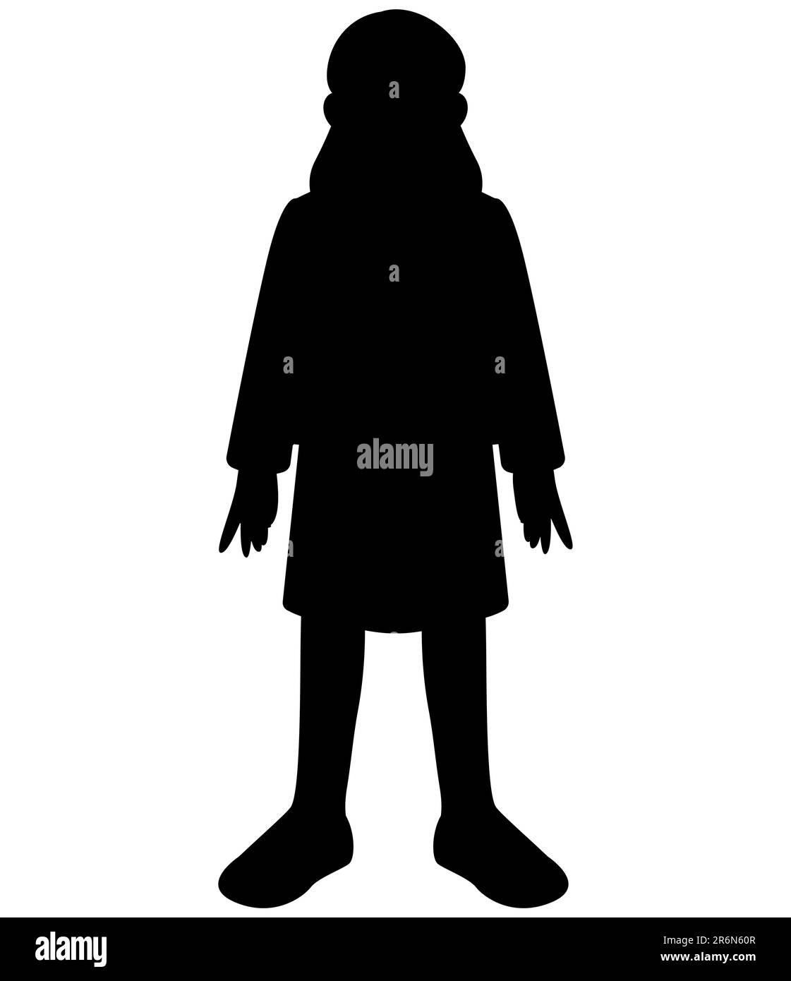 Silhouette noire d'un personnage de dessin animé féminin debout, modèle d'animation, vecteur isolé sur fond blanc Illustration de Vecteur