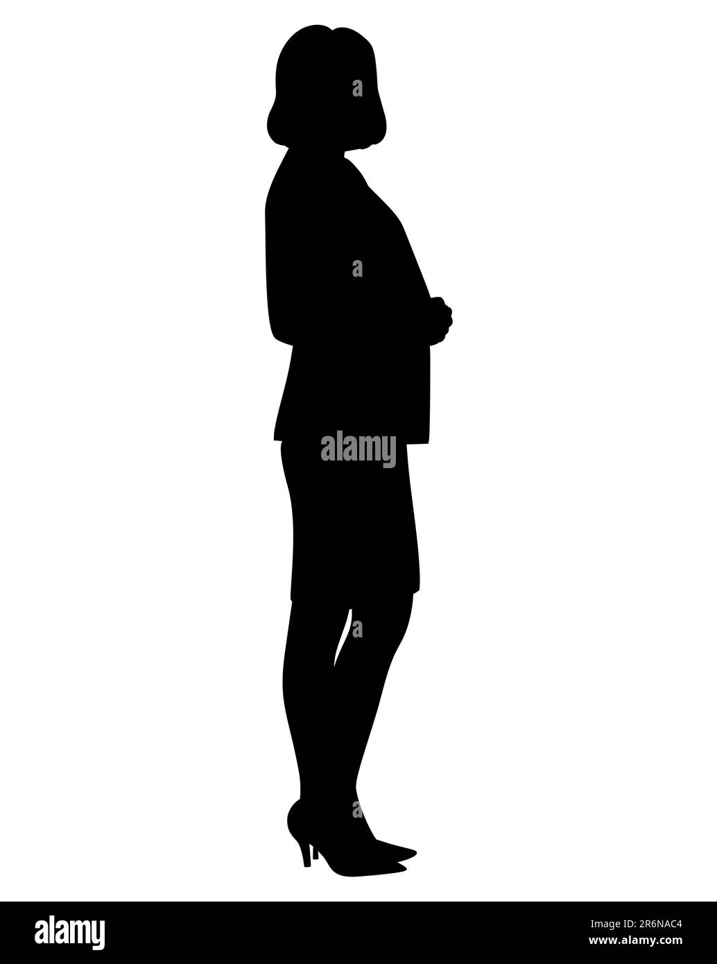 Silhouette noire d'une femme d'affaires debout avec style avec des cheveux courts, portant un costume, illustration vectorielle Illustration de Vecteur