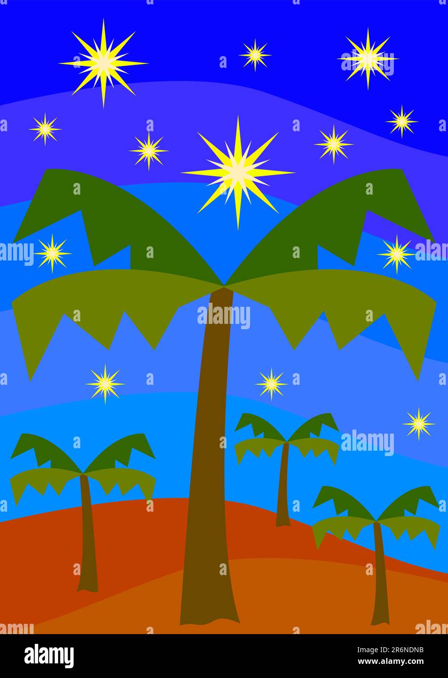 Oasis avec palmiers la nuit Illustration de Vecteur