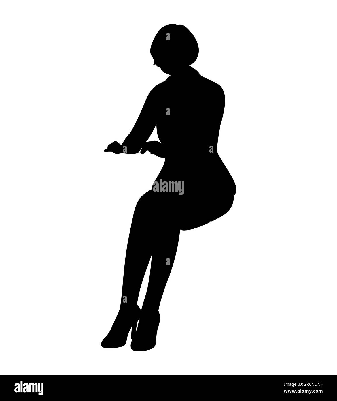 Silhouette noire d'une employée qui tape sur le clavier, femme d'affaires qui écrit un vecteur de travail Illustration de Vecteur