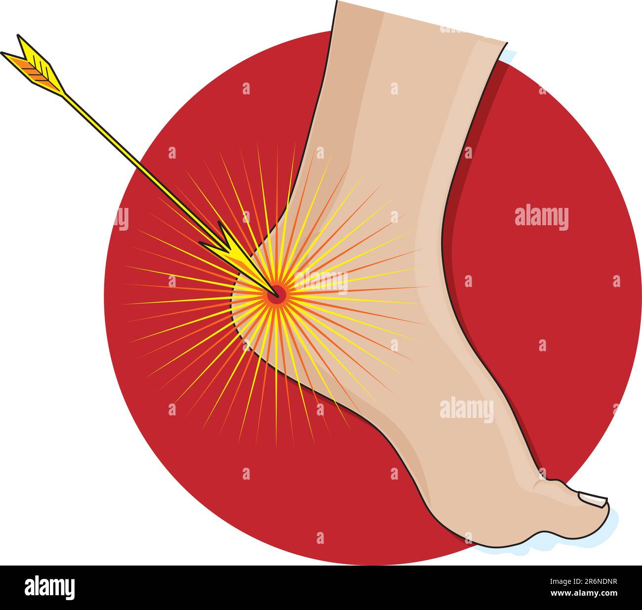 Une flèche frappant un talon d'Achille sur un fond de cercle rouge Illustration de Vecteur