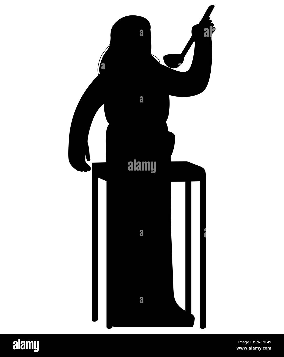 Silhouette noire d'une femme qui goûte un plat et tient une spatule dans ses mains, cuisinier amateur, chef novice, illustration vectorielle Illustration de Vecteur